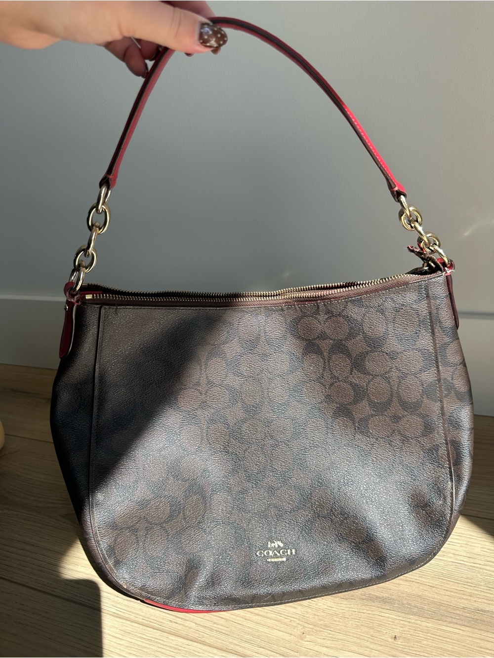Vintage Coach Mia F28967 Signature Canvas Shoulder Bag Brown Red